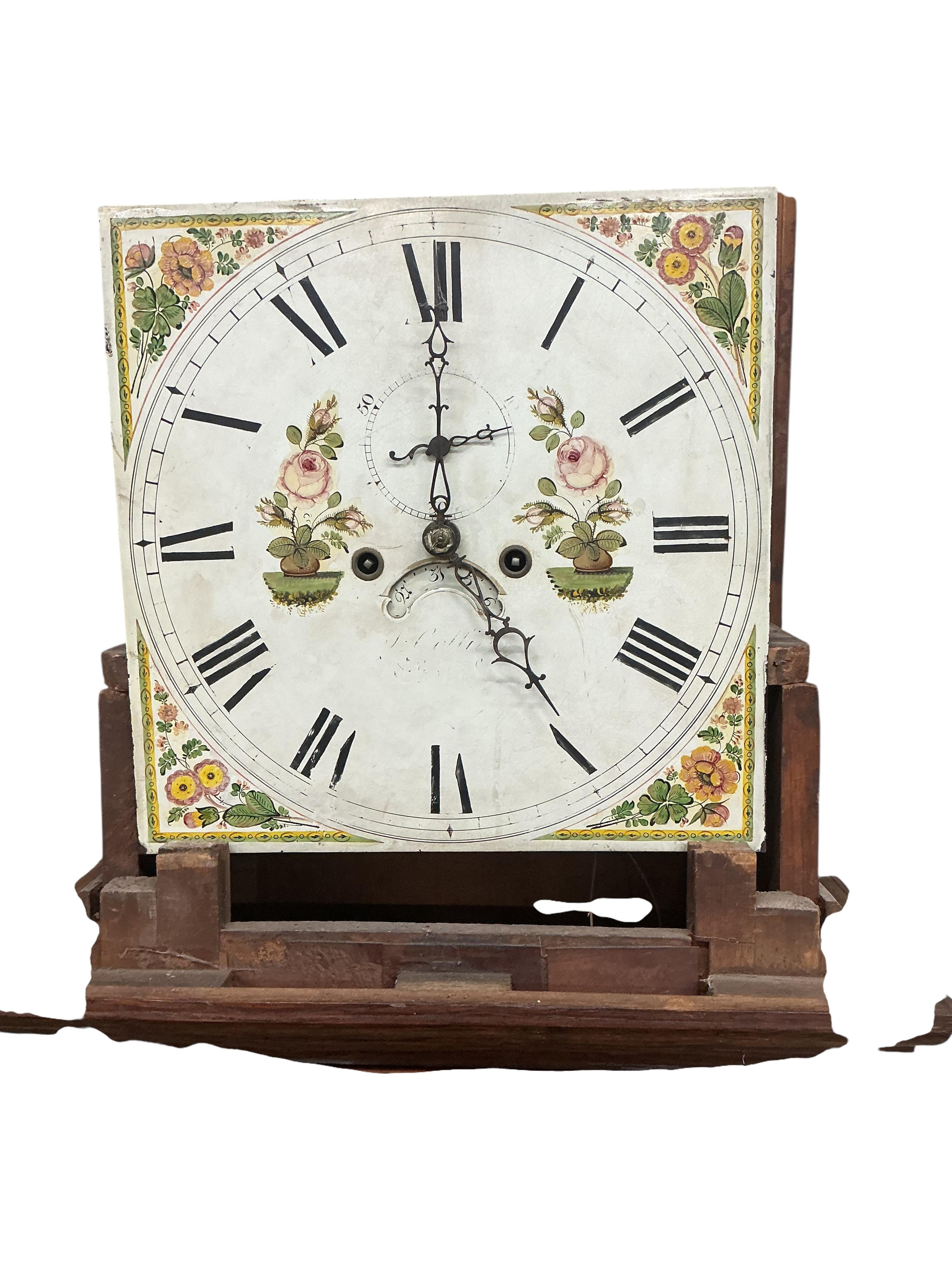 An early 19th century oak and mahogany North Country eight day longcase clock, height 206cm